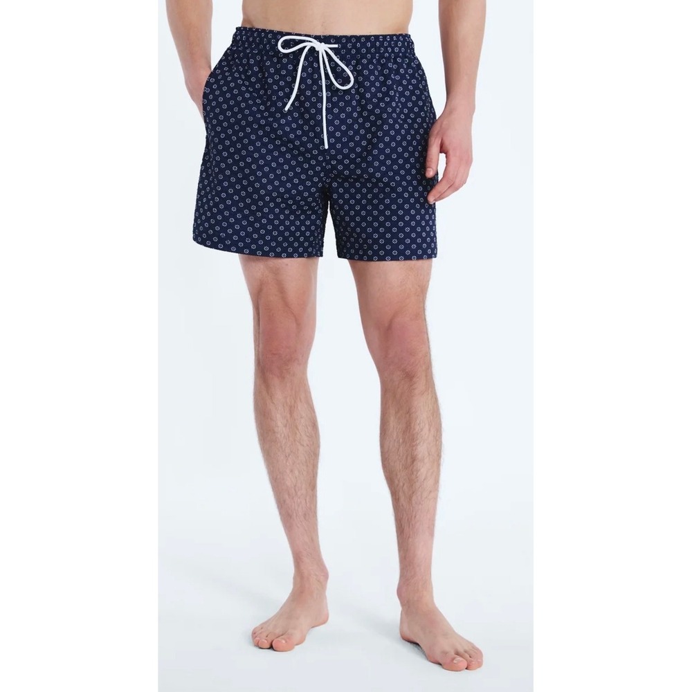 Free Assembly Mens Swim Stretch Seersucker Board Shorts Navy Floral 5 Inch 3XL